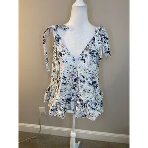 Jason Wu Ruffle Tie Strap Top Abstract Print Sleeveless V-Neck‎ Blouse Size 4